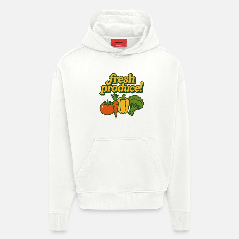 Imprimé rétro Fresh Produce - Sweat à capuche bio épais oversize fabriqué en UE - OFF WHITE