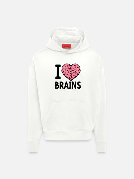 I Love Brains Zombie Saying - Hoodie- made by SPREAD - OFF WHITE