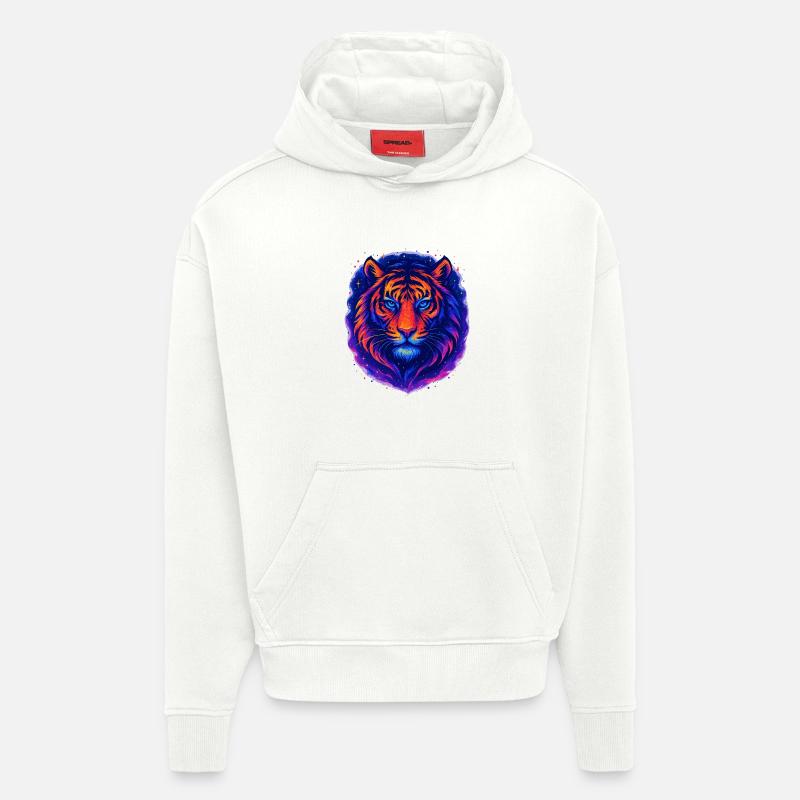 Neon Tiger Kunst Design – Wilder Blick - Hoodie- made by SPREAD  - OFF WHITE