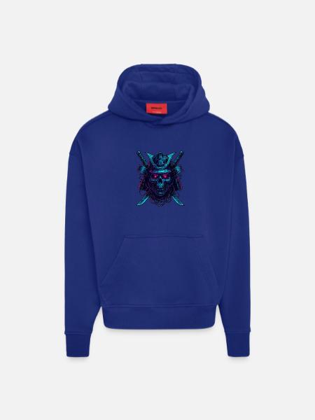 Cyber Samurai Skull Neon Design - Hoodie- made by SPREAD  - OFF WHITE