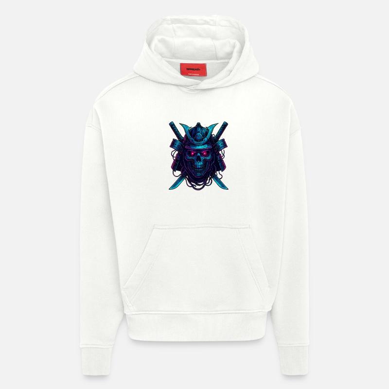 Cyber Samurai Totenkopf Neon Design - Hoodie- made by SPREAD  - OFF WHITE