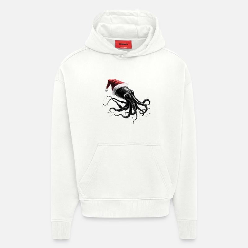 Christmas Octopus with Christmas Hat - Hoodie- made by SPREAD - OFF WHITE