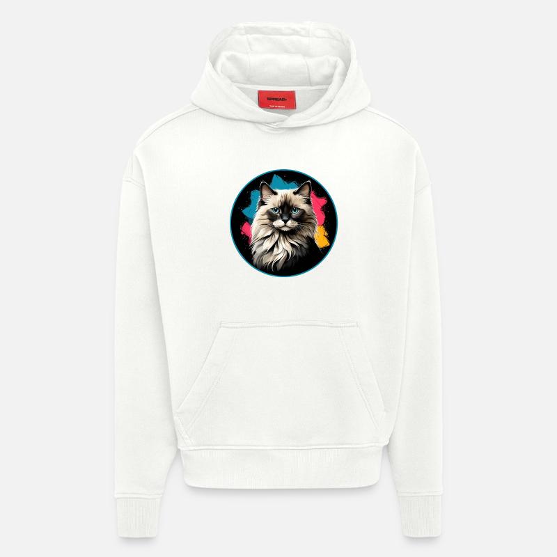 Katzenporträt Neon Spritzer im Kreis - Hoodie- made by SPREAD  - OFF WHITE