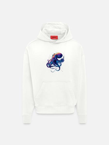 Éclaboussures de pieuvre néon - Sweat à capuche bio épais oversize fabriqué en UE - OFF WHITE