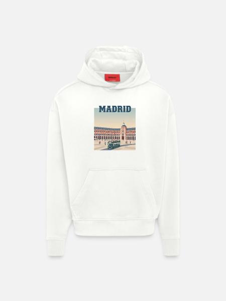 Madrid Plaza Retro Bus Scene - Hoodie- made by SPREAD - OFF WHITE