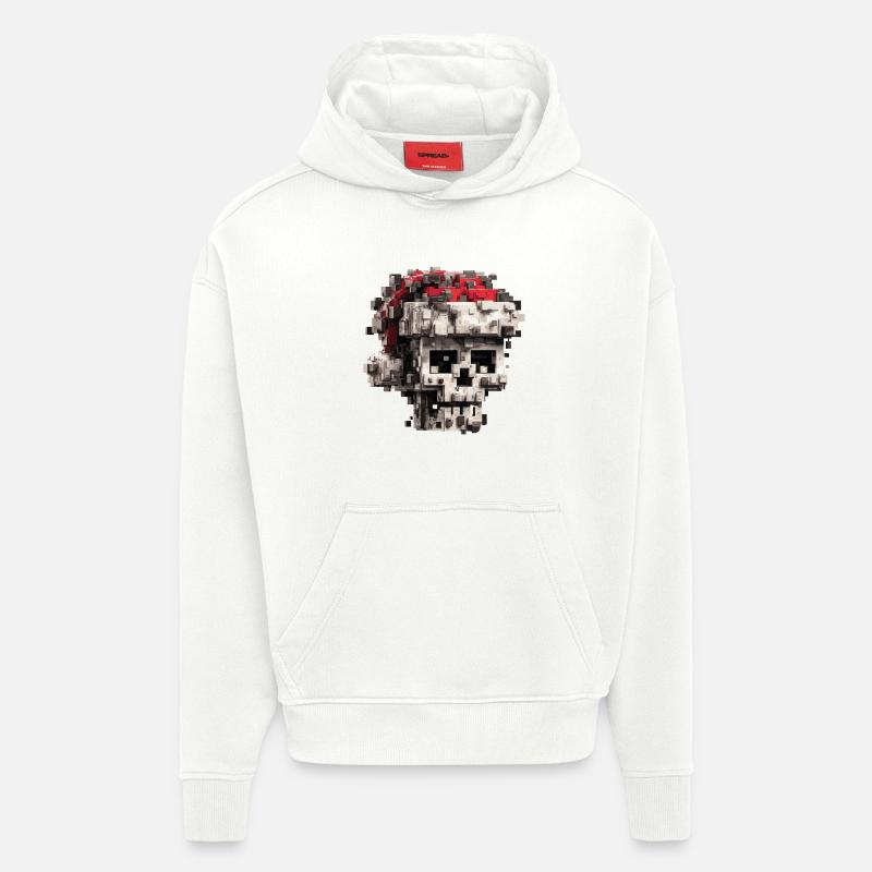 Pixel Skull with Santa Hat - Hoodie- made by SPREAD  - OFF WHITE