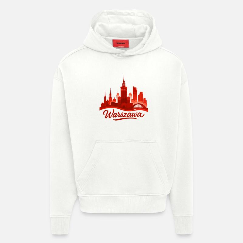 Varsovie Warszawa Capitale Pologne Rouge Cadeau - Sweat à capuche bio épais oversize fabriqué en UE - OFF WHITE