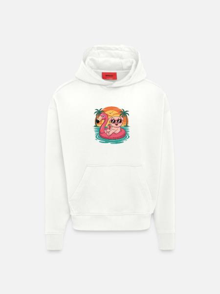 Lustiges Schwein tropischer Sommerflamingo-Float - Hoodie- made by SPREAD  - OFF WHITE