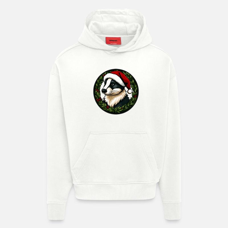 Blaireaux de Noël - Sweat à capuche bio épais oversize fabriqué en UE - OFF WHITE