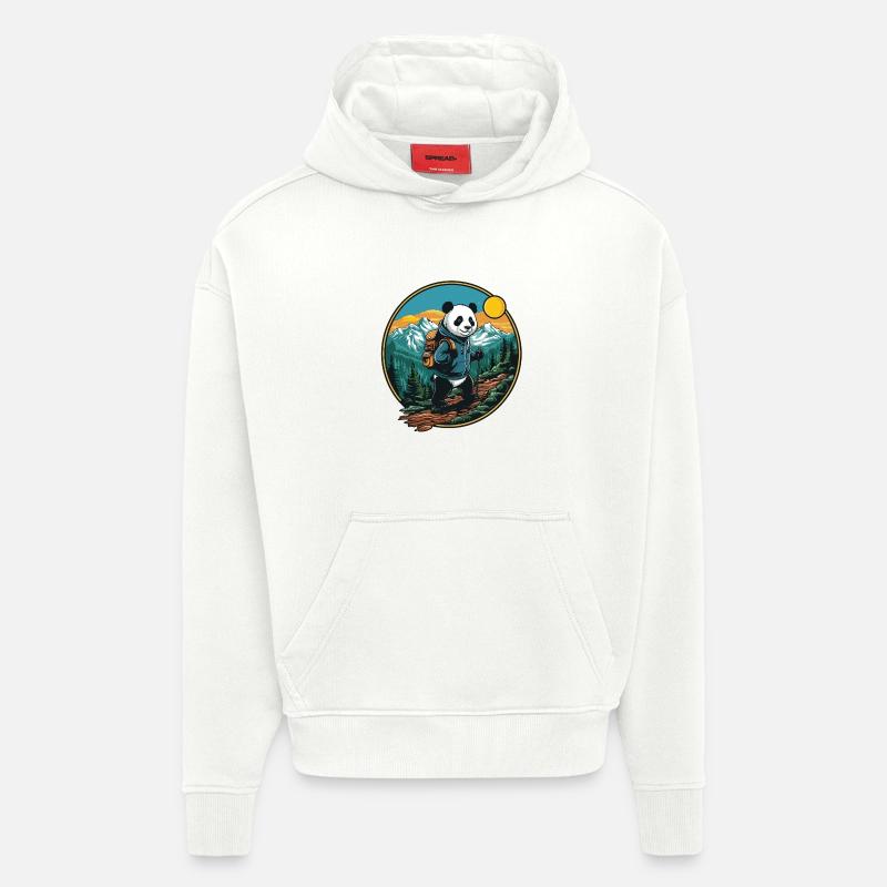 Süßer Panda Wandern, Camping Bergabenteuer - Hoodie- made by SPREAD - OFF WHITE