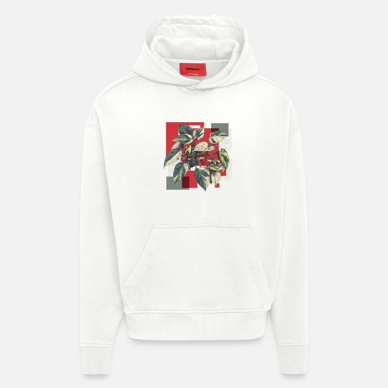 Philodendron variegata – Art pop art végétal - Sweat à capuche bio épais oversize fabriqué en UE - OFF WHITE