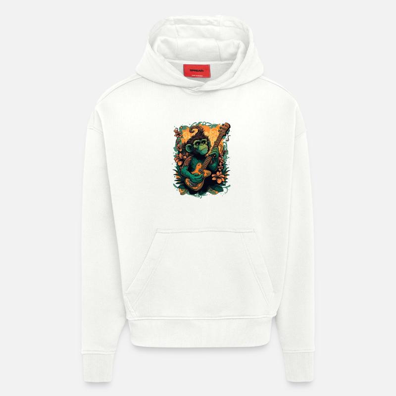 Guitariste jungle avec guitare - Sweat à capuche bio épais oversize fabriqué en UE - OFF WHITE
