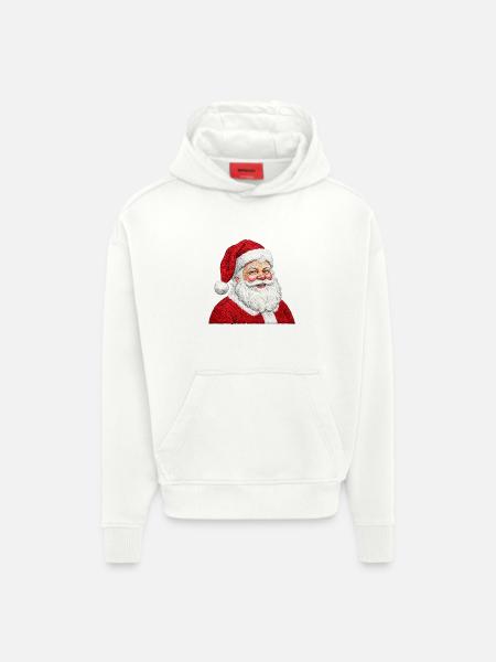 Embroidered Santa Claus – cheerful design (printed) - Hoodie- made by SPREAD  - OFF WHITE