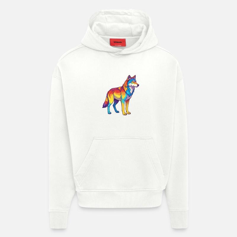 Bunte Wolf-Regenbogen-Pop-Art-Aquarell - Hoodie- made by SPREAD  - OFF WHITE