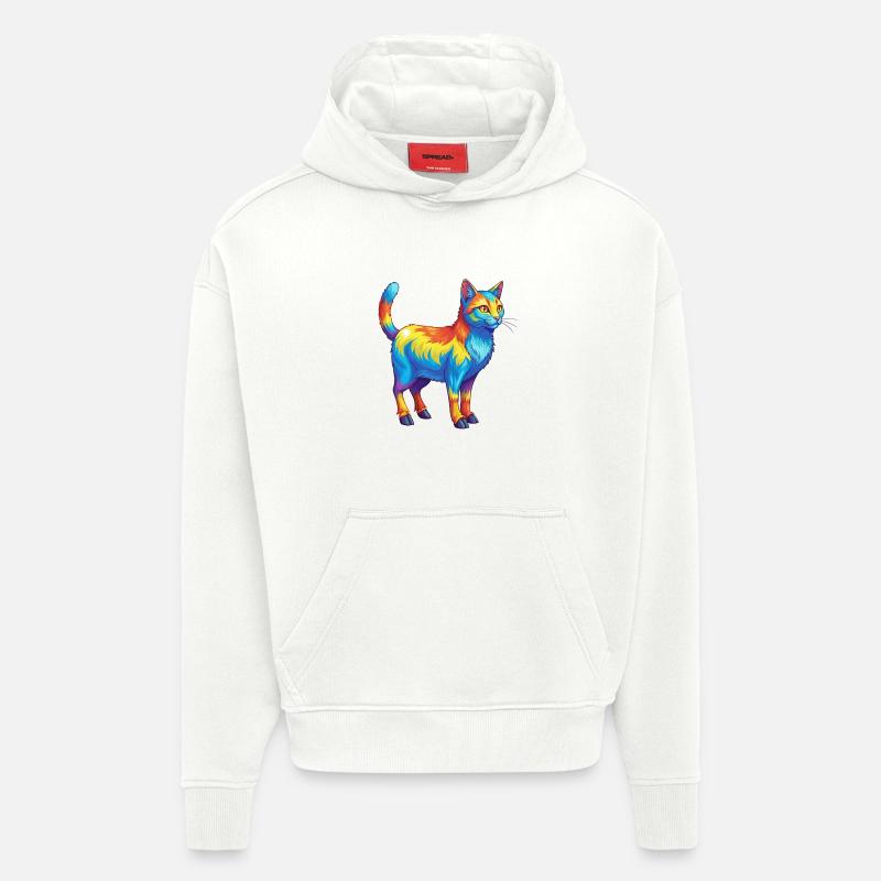 Bunte Katzen-Regenbogen-Pop-Art-Aquarell - Hoodie- made by SPREAD  - OFF WHITE