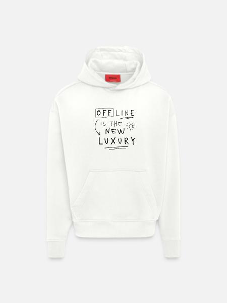 Offline è il nuovo detto minimalista di lusso - Felpa con cappuccio ecologica oversize Heavyweight Made in UE - OFF WHITE