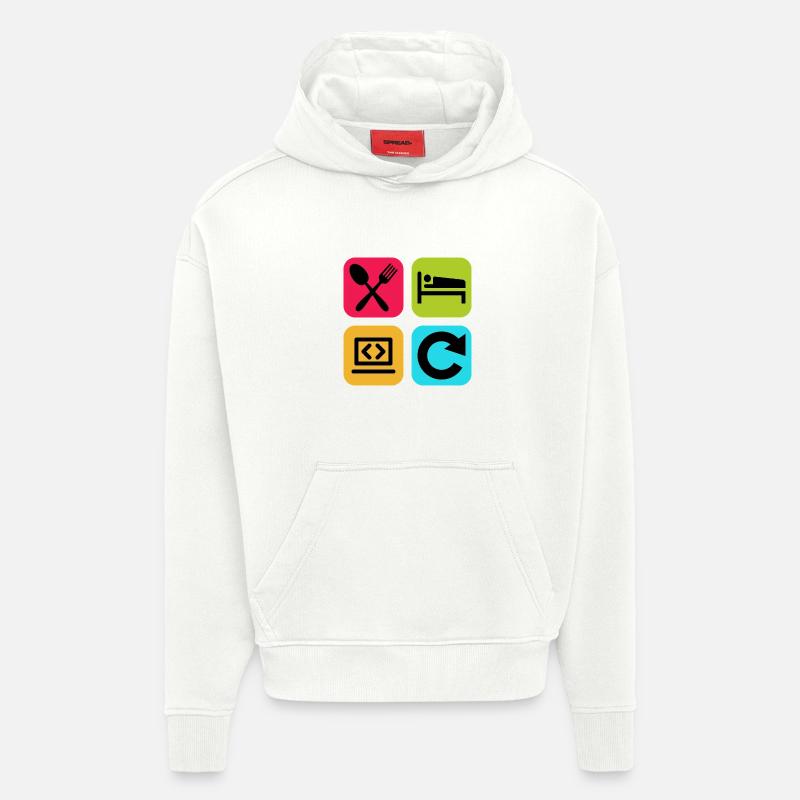 Essen, schlaf, Programm wiederholen, lustiger Zitatcode - Hoodie- made by SPREAD  - OFF WHITE
