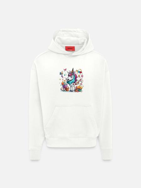 Kunterbuntes Einhorn-Partymotiv - Hoodie- made by SPREAD - OFF WHITE