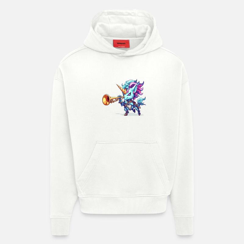 Blaues Einhorn mit Trompete - Hoodie- made by SPREAD  - OFF WHITE