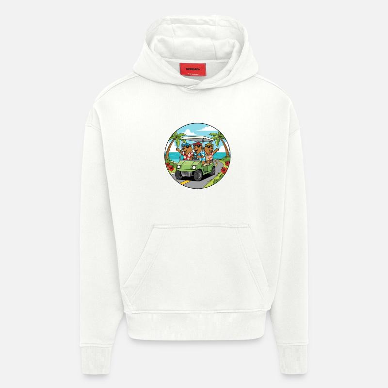 Strandurlaub Golfwagen Capybara Kunst - Hoodie- made by SPREAD - OFF WHITE