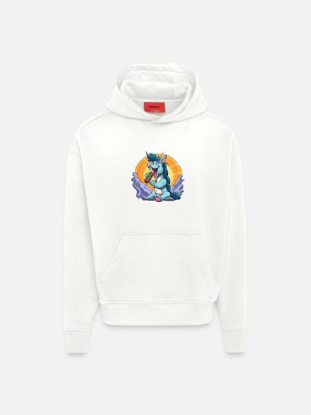 Blauer Drachen-Sänger vor Sonnenkreis - Hoodie- made by SPREAD  - OFF WHITE