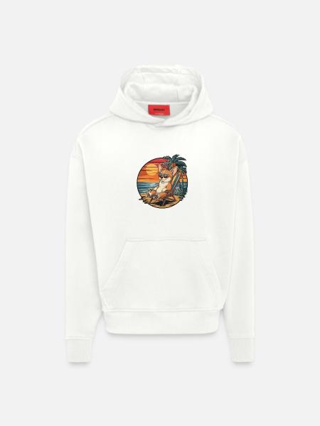 Funny Chihuahua Dog on Beach Summer Sunset - Hoodie- made by SPREAD  - OFF WHITE