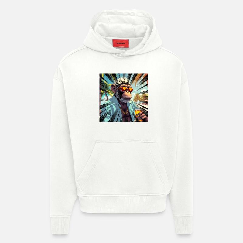 Singe tropical de style station balnéaire - Sweat à capuche bio épais oversize fabriqué en UE - OFF WHITE