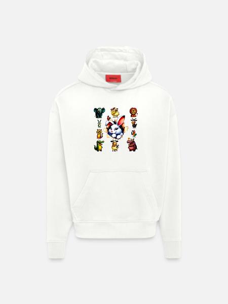 Happy Cartoon Animals Bunny Design - Hoodie- made by SPREAD  - OFF WHITE