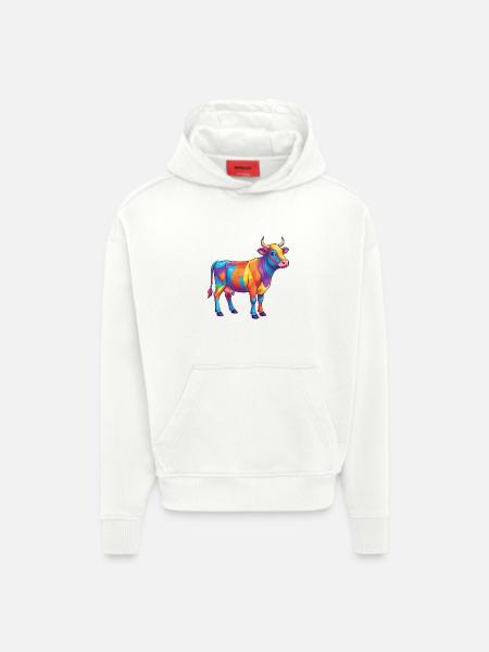 Bunte Kuh-Regenbogen-Pop-Art-Aquarell - Hoodie- made by SPREAD  - OFF WHITE