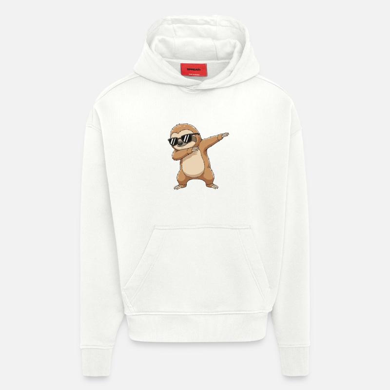 Dessin animé Cool Dab Sloth - Sweat à capuche bio épais oversize fabriqué en UE - OFF WHITE