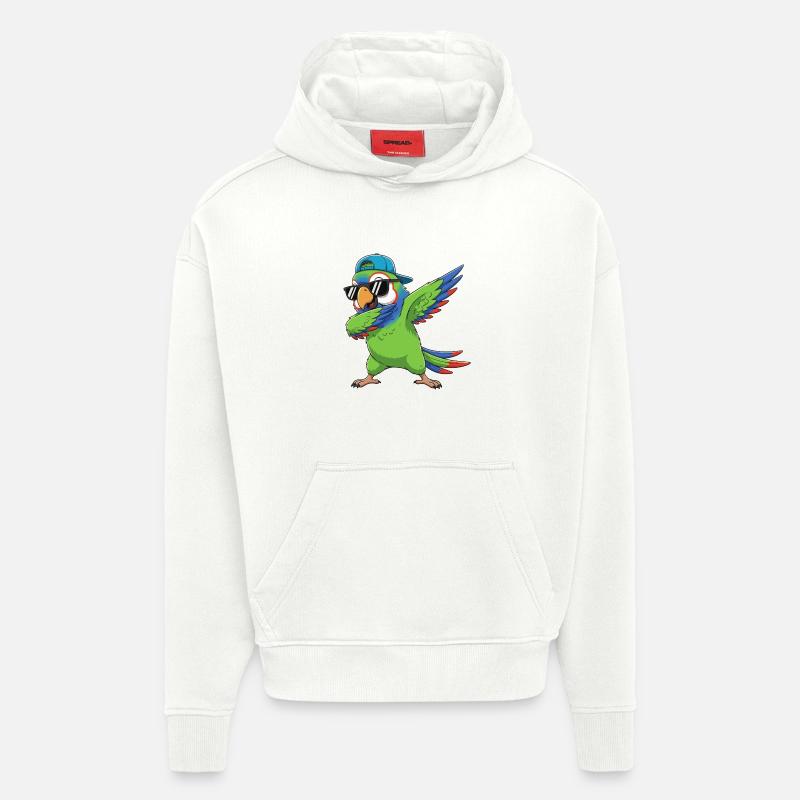 Cool Dabbing Parrot Sunglasses Cartoon Art - Hoodie- made by SPREAD  - OFF WHITE