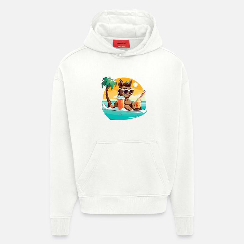 Lama sur la plage au soleil - Sweat à capuche bio épais oversize fabriqué en UE - OFF WHITE