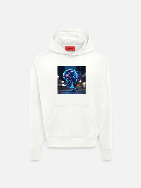 Neon Holographic AI Portrait - Hoodie- made by SPREAD - OFF WHITE