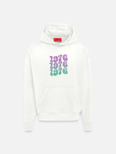 Millésime 1976 - Sweat à capuche bio épais oversize fabriqué en UE - OFF WHITE