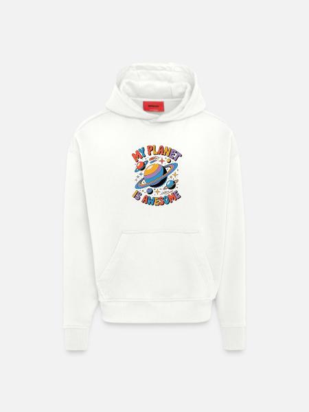 Ma planète est géniale - Sweat à capuche bio épais oversize fabriqué en UE - OFF WHITE