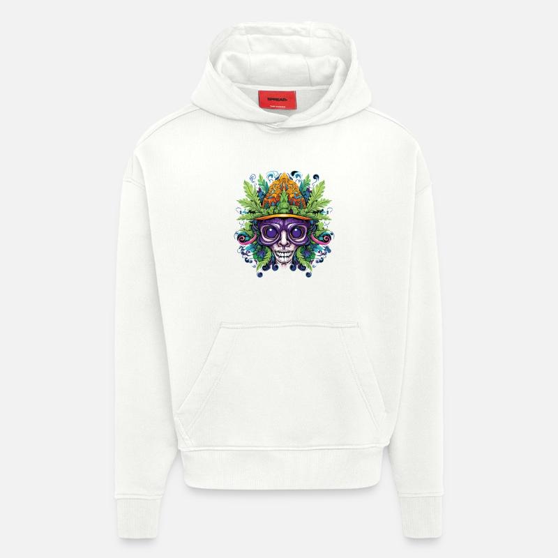 Psychedelic skull with leaf crown - Hoodie- made by SPREAD  - OFF WHITE