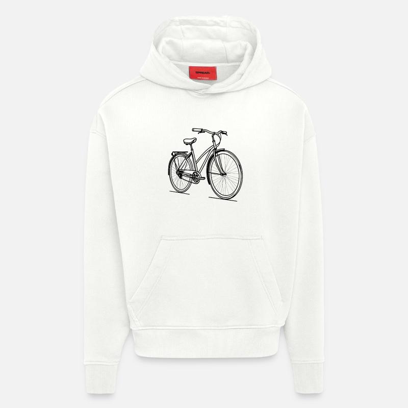 Art de silhouette de vélo - Sweat à capuche bio épais oversize fabriqué en UE - OFF WHITE