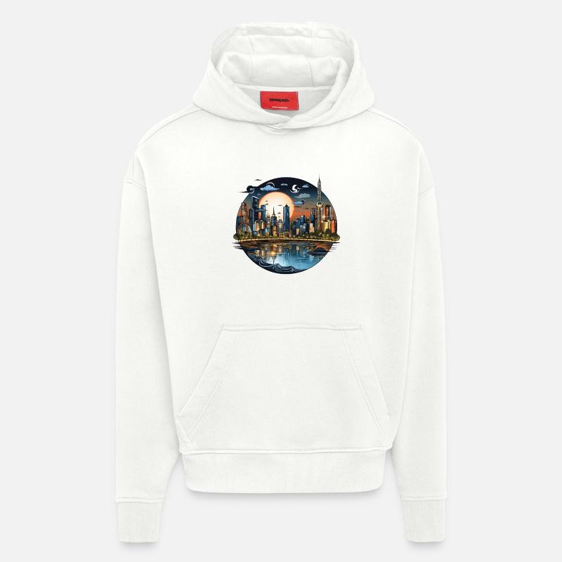 Abendsonnenstadt Skyline CirkelDesign - Hoodie- made by SPREAD  - OFF WHITE