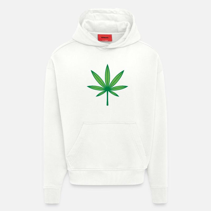 Cannabis / Marijuana / Chanvre (Contour / 2C Vert) - Sweat à capuche bio épais oversize fabriqué en UE - OFF WHITE
