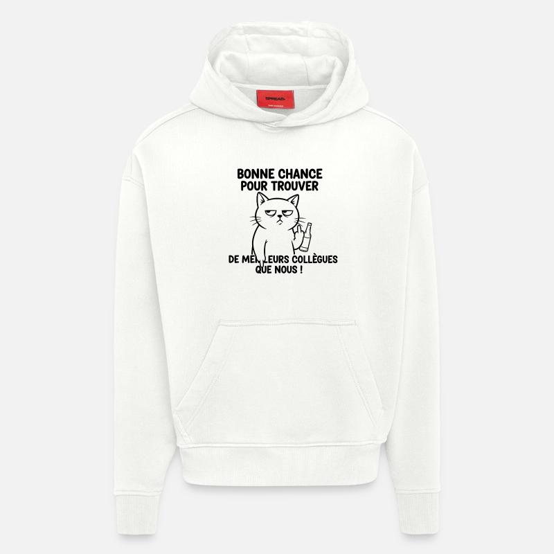 Chat blasé et bière: Bonne chance - Sweat à capuche bio épais oversize fabriqué en UE - OFF WHITE
