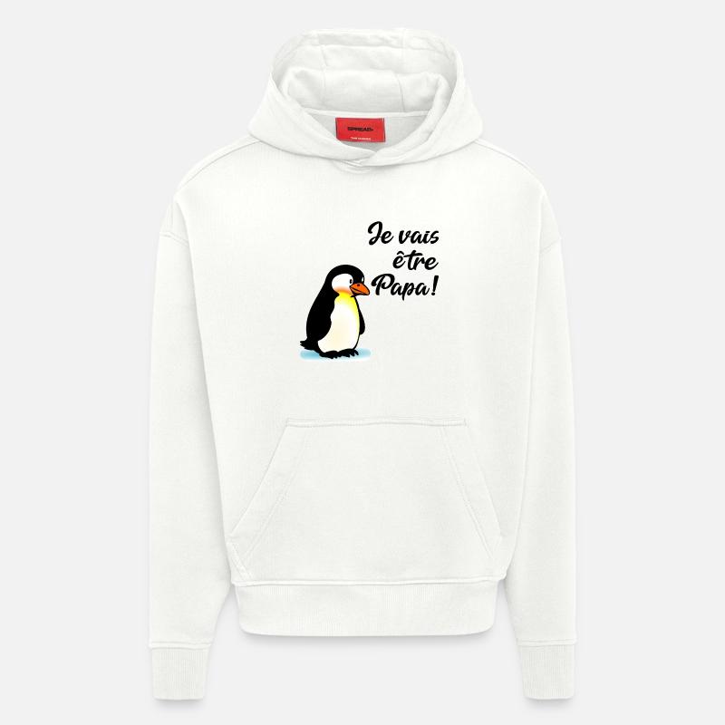 Annoncer Bébé Papa Pingouin - Sweat à capuche bio épais oversize fabriqué en UE - OFF WHITE