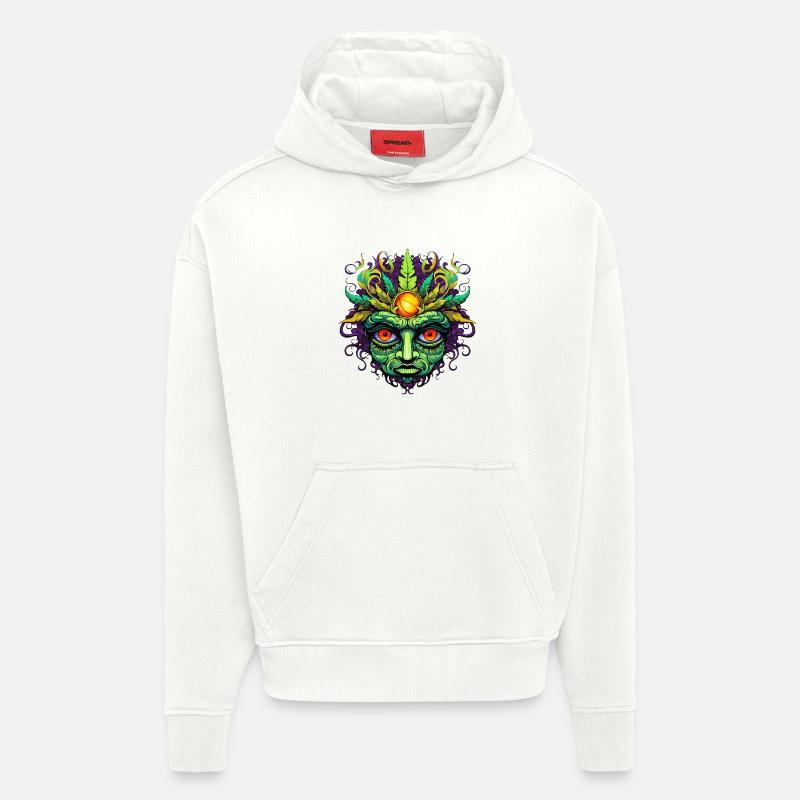Psychedelisches Maskengesicht mit Sonnenkrone - Hoodie- made by SPREAD  - OFF WHITE