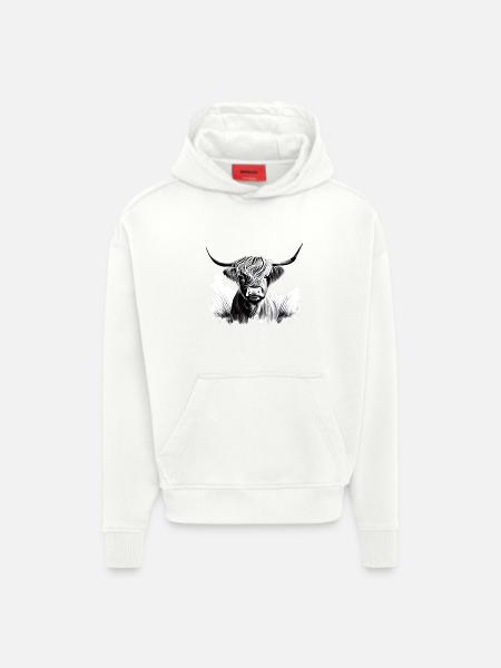 Highland Cattle Rind Illustration - Hoodie- made by SPREAD - OFF WHITE