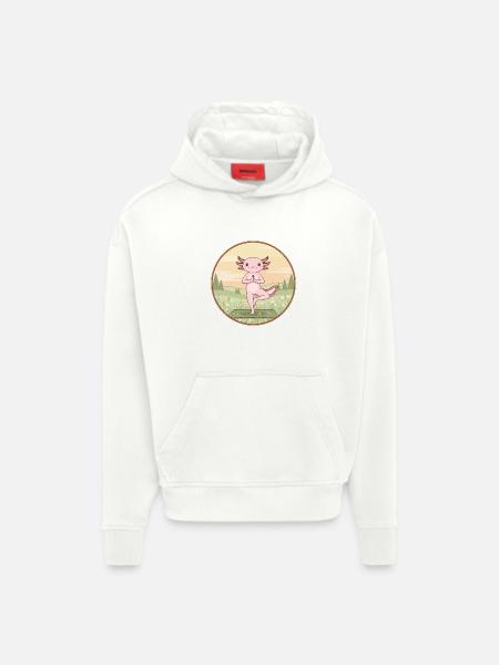 Yoga Axolotl Fish Doing Tree Pose - Hoodie- made by SPREAD  - OFF WHITE