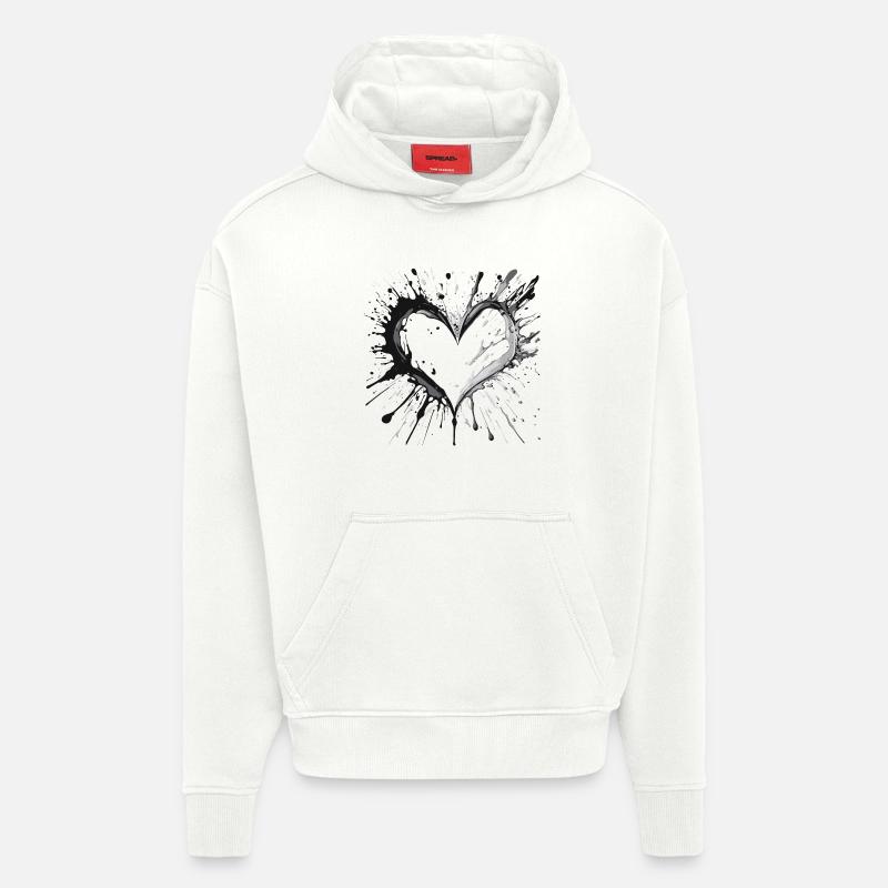 Éclaboussures de cœur d’encre - Sweat à capuche bio épais oversize fabriqué en UE - OFF WHITE