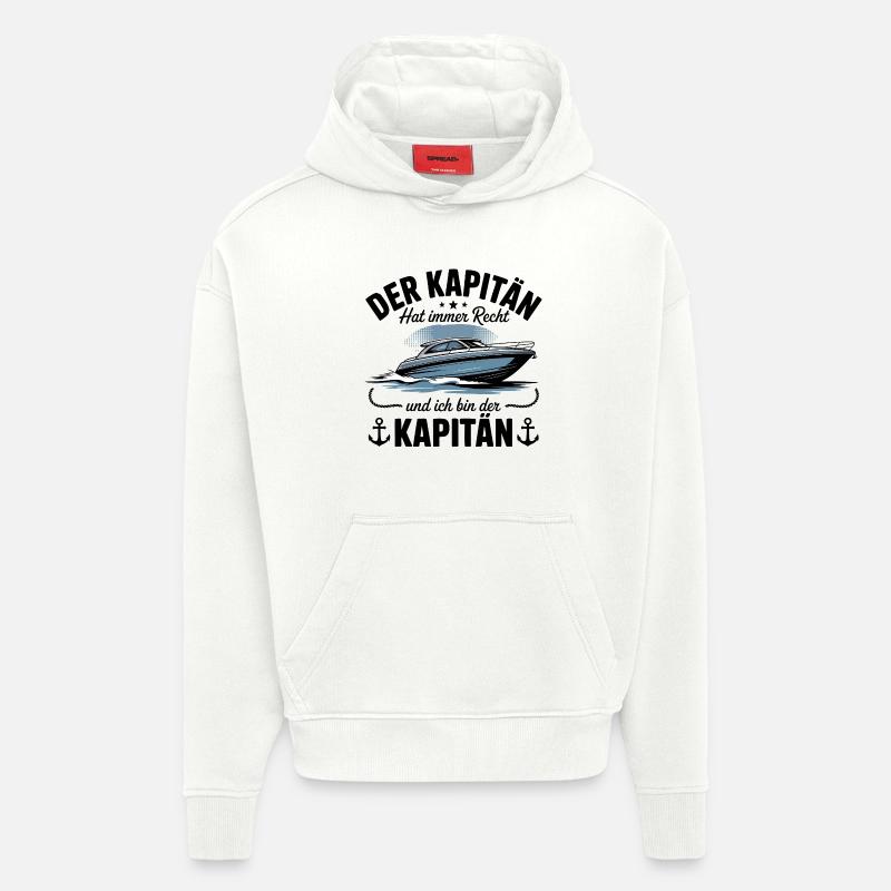 Capitaine de bateau, permis de bateau - Sweat à capuche bio épais oversize fabriqué en UE - OFF WHITE