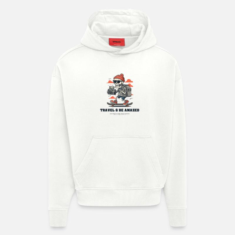 Scheletro da viaggio con fotocamera - Felpa con cappuccio ecologica oversize Heavyweight Made in UE - OFF WHITE