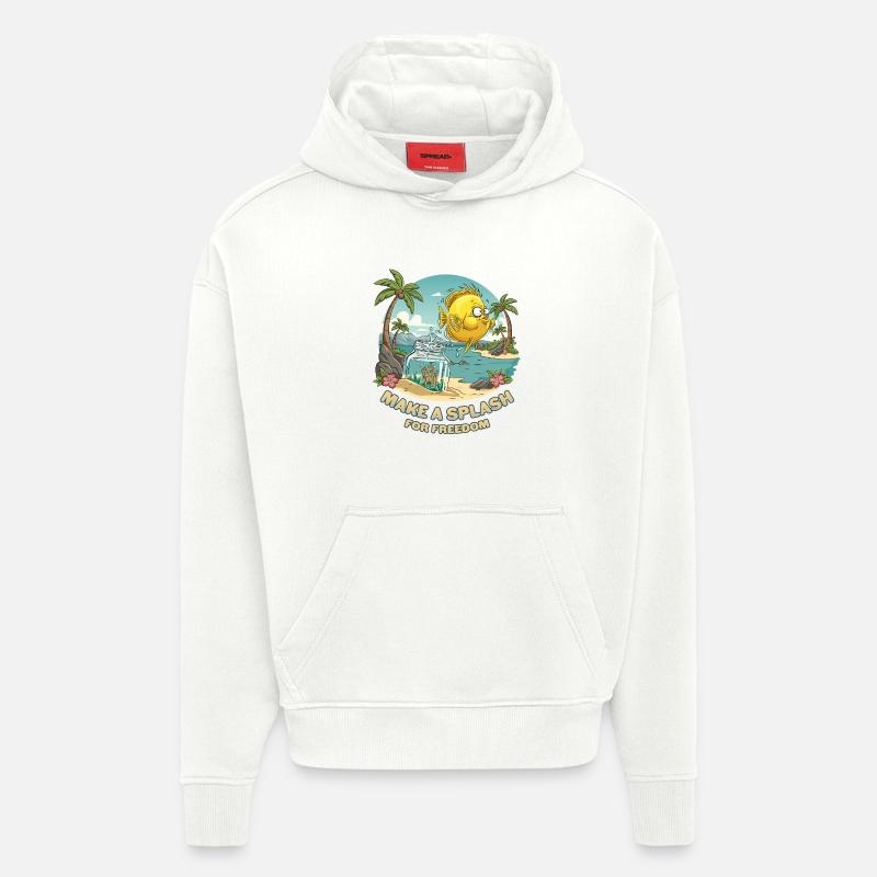 Poisson palmier fleur tiaré - Sweat à capuche bio épais oversize fabriqué en UE - OFF WHITE