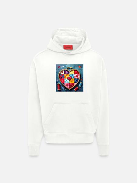 Patchwork Heart Quilt Art - Hoodie- made by SPREAD - OFF WHITE