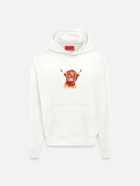 Highland Cattle Rind Illustration - Hoodie- made by SPREAD  - OFF WHITE
